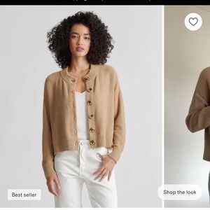 Quince Organic Cotton Cropped Cardigan - Camel size medium